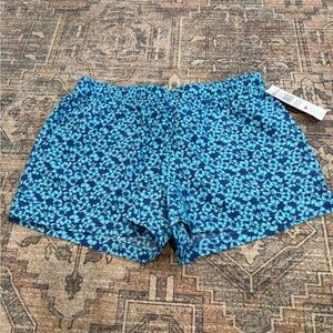 Columbia Blue Floral Print Elastic Waist Shorts